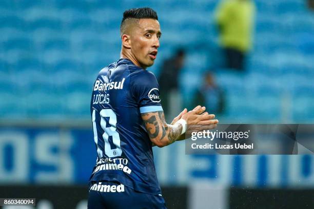 Lucas Barrios of Gremio during the match Gremio v Cruzeiro as part of Brasileirao Series A 2017, at Arena do Gremio on October 11 in Porto Alegre,...