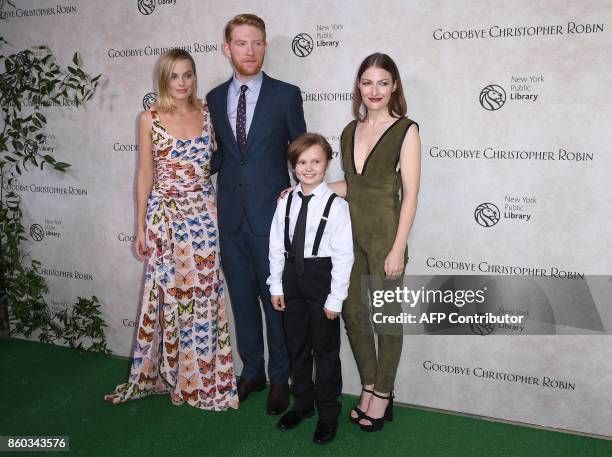 Actors Margot Robbie, Domhnall Gleeson, Will Tilston and Kelly Macdonald attend the Fox Searchlight Pictures "Goodbye Christopher Robin" New York...