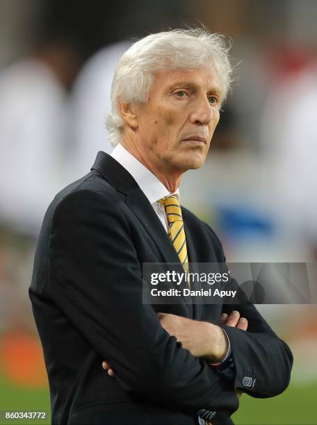 Jose Pekerman coach of Colombia looks on during a match between Peru and Colombia as part of FIFA 2018 World Cup Qualifiers at Monumental Stadium on...