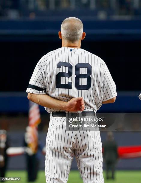 Manager Joe Girardi of the New York Yankees before Game Three of the American League Divisional Series agaainst the Cleveland Indians at Yankee...