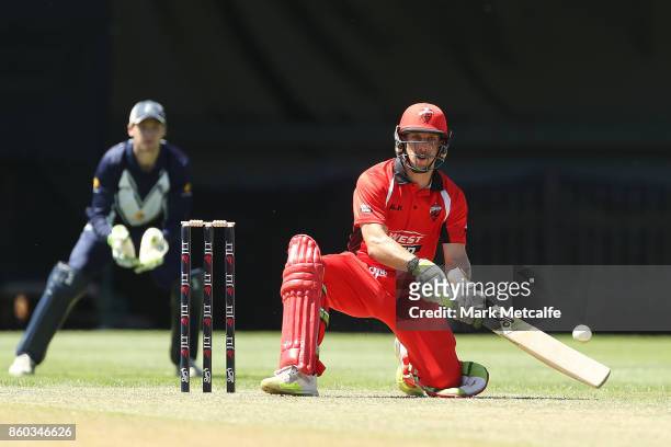 Jake Lehmann of the Redbacks bats during the JLT One Day Cup match between Victoria and South Australia at North Sydney Oval on October 12, 2017 in...