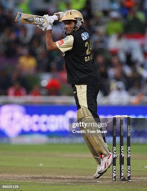 Sourav Ganguly of Kolkata hits out during the IPL T20 match between Deccan Chargers and Kolkata Knight Riders on April 19, 2009 in Cape Town, South...