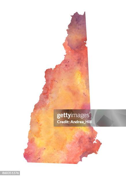 watercolor map of the us state of new hampshire in autumn colors - new hampshire stock illustrations