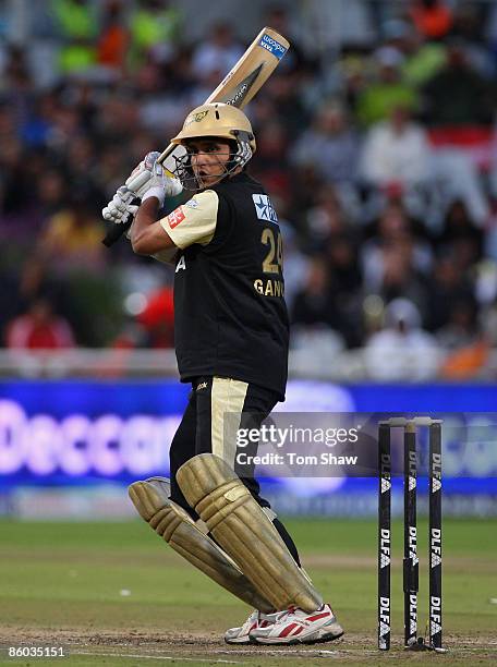 Sourav Ganguly of Kolkata hits out during the IPL T20 match between Deccan Chargers and Kolkata Knight Riders on April 19, 2009 in Cape Town, South...