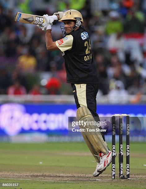 Sourav Ganguly of Kolkata hits out during the IPL T20 match between Deccan Chargers and Kolkata Knight Riders on April 19, 2009 in Cape Town, South...