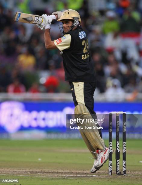 Sourav Ganguly of Kolkata hits out during the IPL T20 match between Deccan Chargers and Kolkata Knight Riders on April 19, 2009 in Cape Town, South...