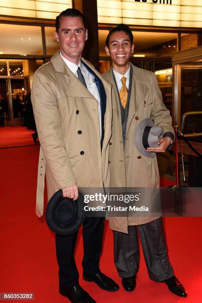 Andrej Hermlin and his son David Hermlin attend the Premiere 'Vorwaerts immer' at Kino International on October 11, 2017 in Berlin, Germany.