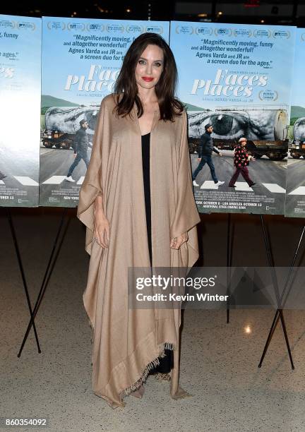 Angelina Jolie attends the premiere of Cohen Media Group's "Faces Places" at Pacific Design Center on October 11, 2017 in West Hollywood, California.