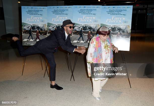 And Agnes Varda attend the premiere of Cohen Media Group's "Faces Places" at Pacific Design Center on October 11, 2017 in West Hollywood, California.
