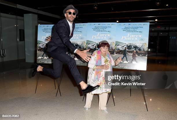 And Agnes Varda attend the premiere of Cohen Media Group's "Faces Places" at Pacific Design Center on October 11, 2017 in West Hollywood, California.