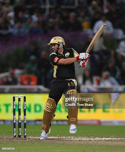 Brad Hodge of Kolkata hits out during the IPL T20 match between Deccan Chargers and Kolkata Knight Riders on April 19, 2009 in Cape Town, South...