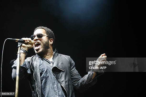 American singer Lenny Kravitz performs during a concert part of his 'Love Revolution Tour' at the Antwerp Sportpaleis, on April 19, 2009. AFP...