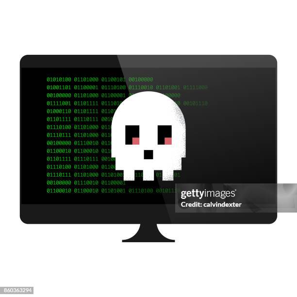 cyber attack on desktop computer - blue screen of death stock illustrations