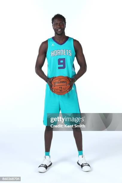 Mangok Mathiang of the Charlotte Hornets poses for a portrait during media day on September 25, 2017 at Spectrum Center in Charlotte, North Carolina....