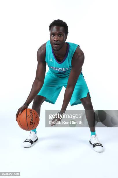 Mangok Mathiang of the Charlotte Hornets poses for a portrait during media day on September 25, 2017 at Spectrum Center in Charlotte, North Carolina....