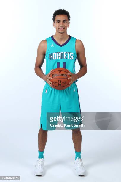 Marcus Paige of the Charlotte Hornets poses for a portrait during media day on September 25, 2017 at Spectrum Center in Charlotte, North Carolina....
