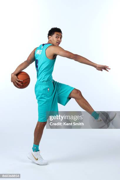 Marcus Paige of the Charlotte Hornets poses for a portrait during media day on September 25, 2017 at Spectrum Center in Charlotte, North Carolina....