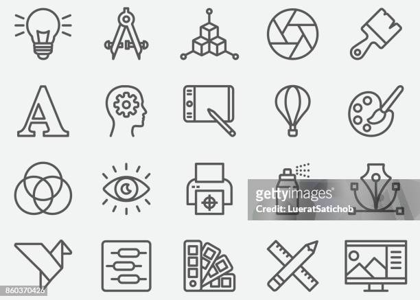 grafik designer linie symbole - creative occupation stock-grafiken, -clipart, -cartoons und -symbole