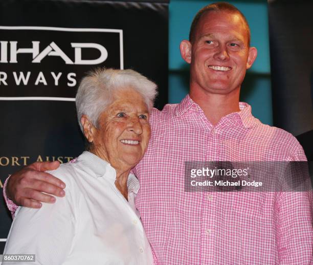 Sport Australia Hall of Fame Inductee and legend basketballer Troy Sachs poses with sporting legends Dawn Fraser and John Bertrand at the National...