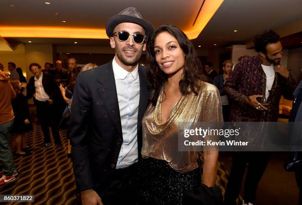 And Rosario Dawson attend the after party for the premiere of Cohen Media Group's "Faces Places" at Pacific Design Center on October 11, 2017 in West...