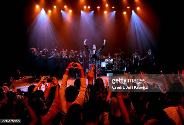 Demi Lovato performs onstage during the "Demi Lovato: Simply Complicated" YouTube premiere at The Fonda Theatre on October 11, 2017 in Los Angeles,...