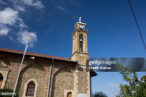 2017 - europe, greece, cyprus, troodos, gerakies village, view of church - agios georgios greek orthodox church - agios georgios church stock pictures, royalty-free photos & images