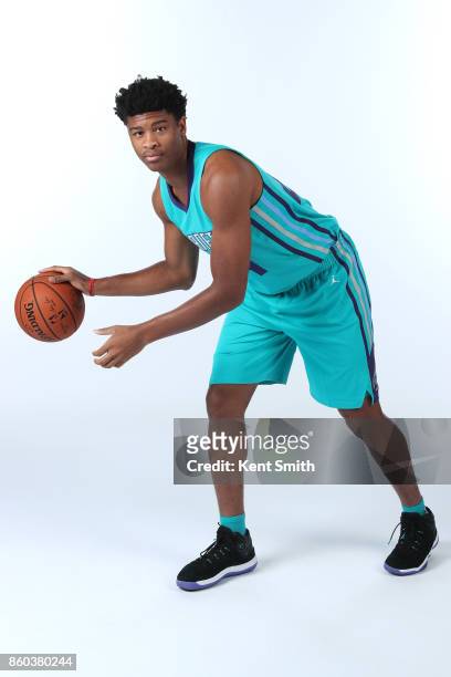 Isaiah Hicks of the Charlotte Hornets poses for a portrait during media day on September 25, 2017 at Spectrum Center in Charlotte, North Carolina....