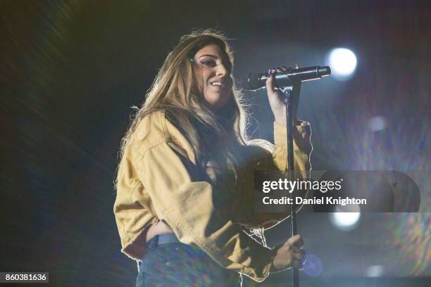 Recording artist Alina Baraz performs on stage in support of Colplay at SDCCU Stadium on October 8, 2017 in San Diego, California.