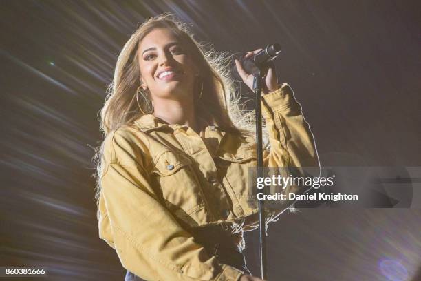 Recording artist Alina Baraz performs on stage in support of Colplay at SDCCU Stadium on October 8, 2017 in San Diego, California.