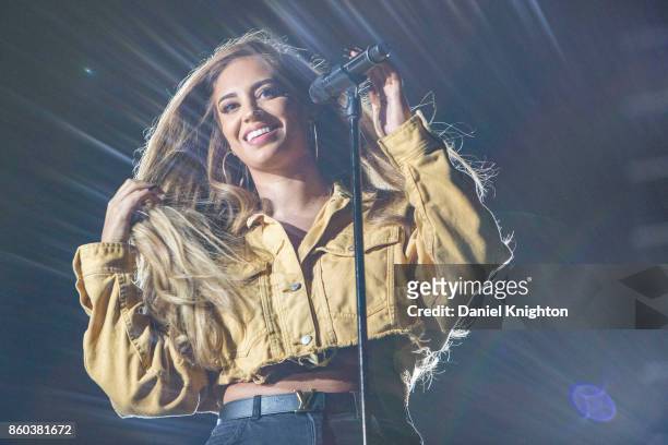Recording artist Alina Baraz performs on stage in support of Colplay at SDCCU Stadium on October 8, 2017 in San Diego, California.