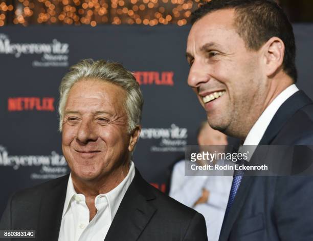 Actors Dustin Hoffman and Adam Sandler attend screening of Netflix's "The Meyerowitz Stories " at Directors Guild Of America on October 11, 2017 in...