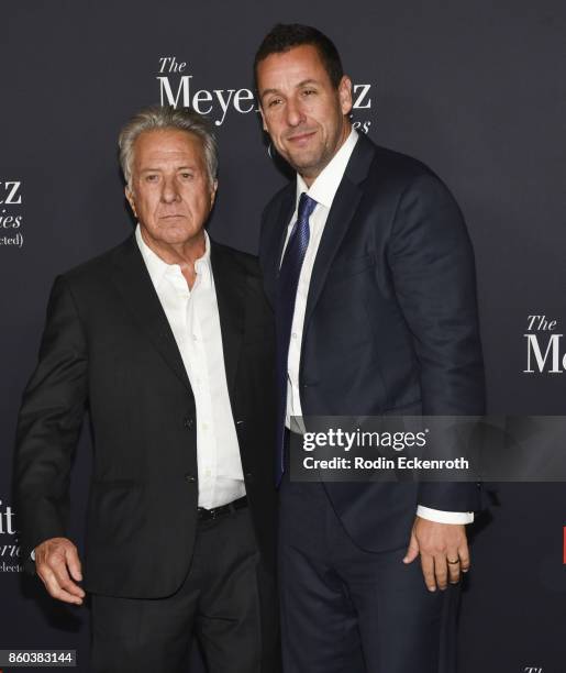 Actors Dustin Hoffman and Adam Sandler attend screening of Netflix's "The Meyerowitz Stories " at Directors Guild Of America on October 11, 2017 in...