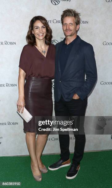 Actors Annie Parisse and Paul Sparks attend the "Good Bye Christopher Robin" New York special screening at The New York Public Library on October 11,...