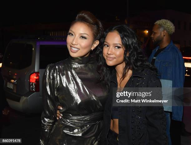 Jeannie Mai and Karrueche Tran at TBS' Drop the Mic and The Joker's Wild Premiere Party at Dream Hotel on October 11, 2017 in Hollywood, California....