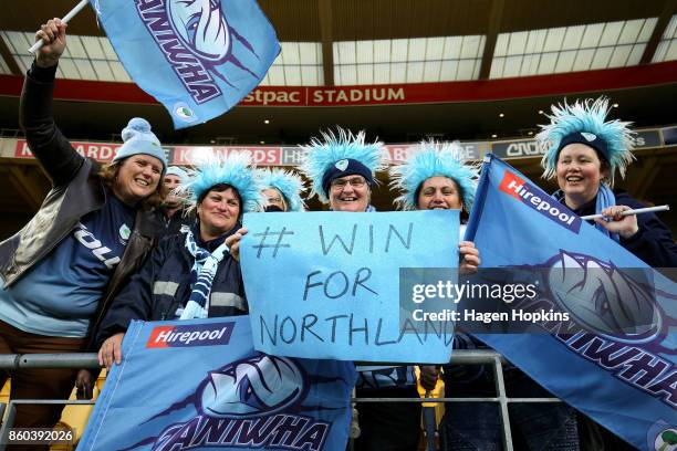 Northland fans show their support during the round nine Mitre 10 Cup match between Wellington and Northland at Westpac Stadium on October 12, 2017 in...