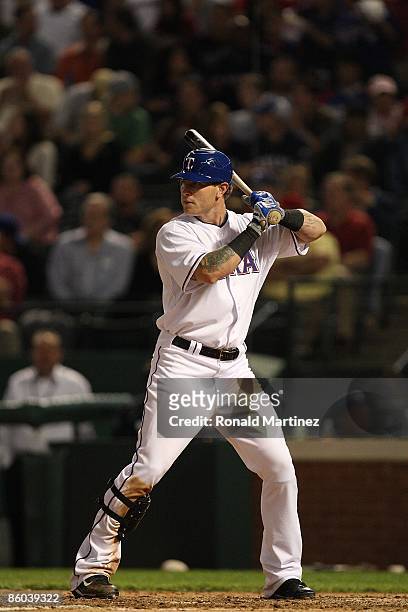 Centerfielder Josh Hamilton of the the Texas Rangers at bat on April 15, 2009 at Rangers Ballpark in Arlington, Texas.