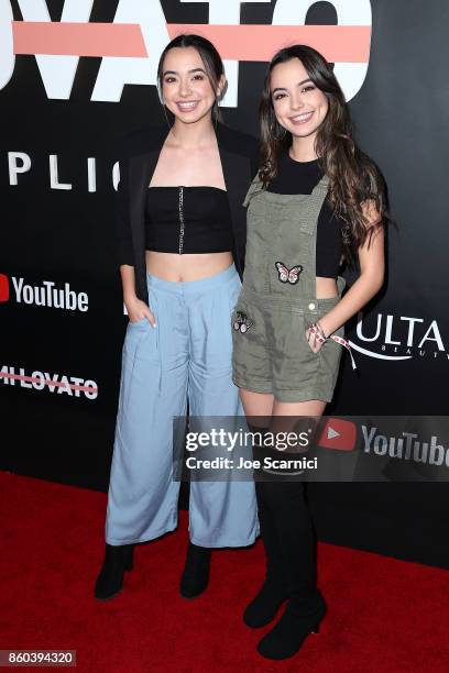 Veronica Merrell and Vanessa Merrell attend the Premiere Of YouTube's "Demi Lovato: Simply Complicated" on October 11, 2017 in Los Angeles,...