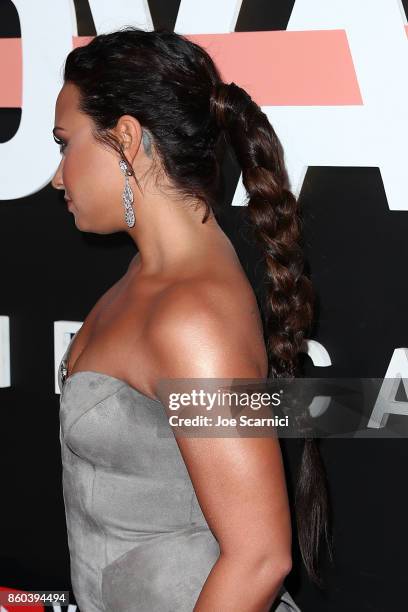 Demi Lovato arrives at the Premiere Of YouTube's "Demi Lovato: Simply Complicated" on October 11, 2017 in Los Angeles, California.