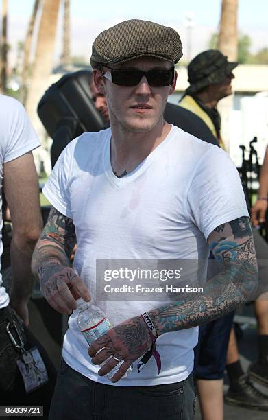 Musician Brian Fallon from the band The Gaslight Anthem backstage during day three of the Coachella Valley Music & Arts Festival 2009 held at the...