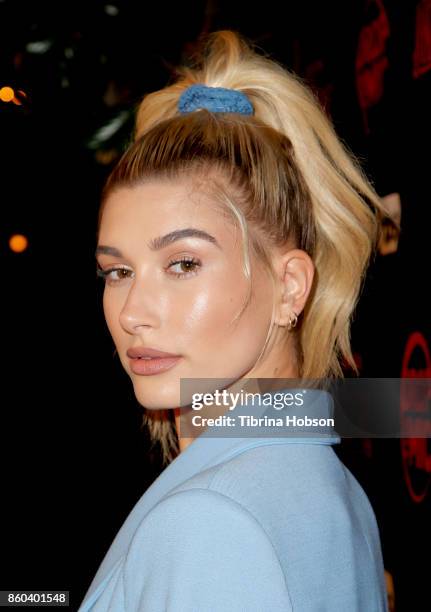Hailey Baldwin attends the premiere for TBS's 'Drop The Mic' and 'The Joker's Wild' at The Highlight Room on October 11, 2017 in Los Angeles,...
