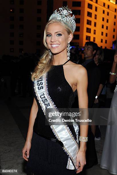 Miss USA 2009 Kristen Dalton poses at the 2009 Miss USA Pageant after party at Planet Hollywood Resort & Casino on April 19, 2009 in Las Vegas,...