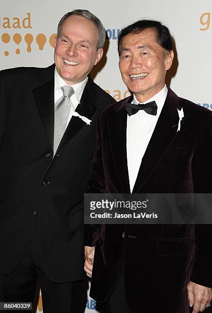 Brad Altman and George Takei attend the 20th Annual GLAAD Media Awards at The Nokia Theater on April 18 2009 in Los Angeles, California.