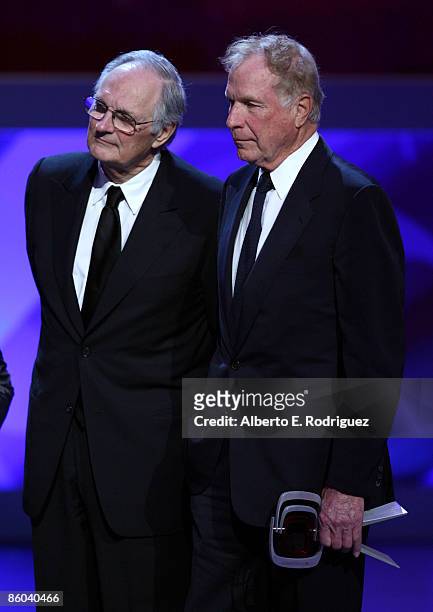 Actor Alan Alda and Actor Wayne Rogers onstage at the 7th Annual TV Land Awards held at Gibson Amphitheatre on April 19, 2009 in Unversal City,...