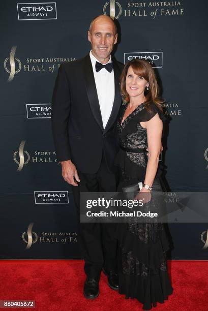 Sport Australia Hall of Fame Inductee and legend AFL footballer Tony Lockett poses with wife Vicki at the Annual Induction and Awards Gala Dinner at...