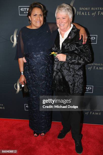 Raelene Boyle poses with Cathy Freeman at the Sport Australia Hall of Fame Annual Induction and Awards Gala Dinner at Crown Palladium on October 12,...