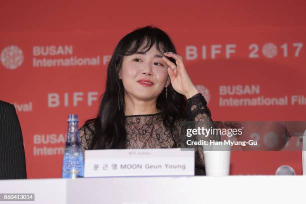 South Korean actress Moon Geun-Young attends a photocall for 'Glass Garden' the opening film of the 22nd Busan International Film Festival on October...