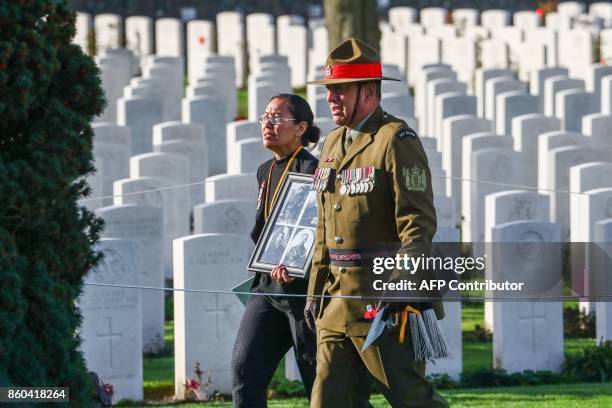 Veteran from New Zealand attends the commemoration of the WWI Battle of Passchendaele on October 12, 2017 at the Tyne Cot Commonwealth War Graves...