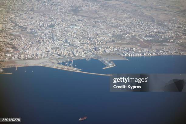 2017 Europe Greece Cyprus Larnaca Area Aerial View From Aircraft Window High-Res Stock Photo