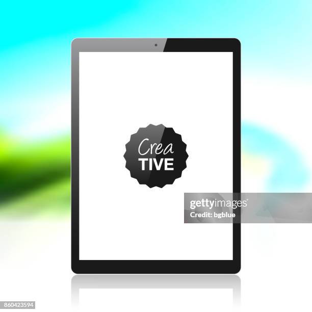 tablet pc isolated on colored abstract background - tablet pc template - tablet blank screen stock illustrations