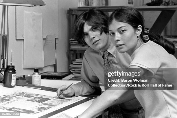 Jann Wenner, founder and publisher of Rolling Stone magazine, with wife Jane Wenner in the magazine's offices in San Francisco, 1968.
